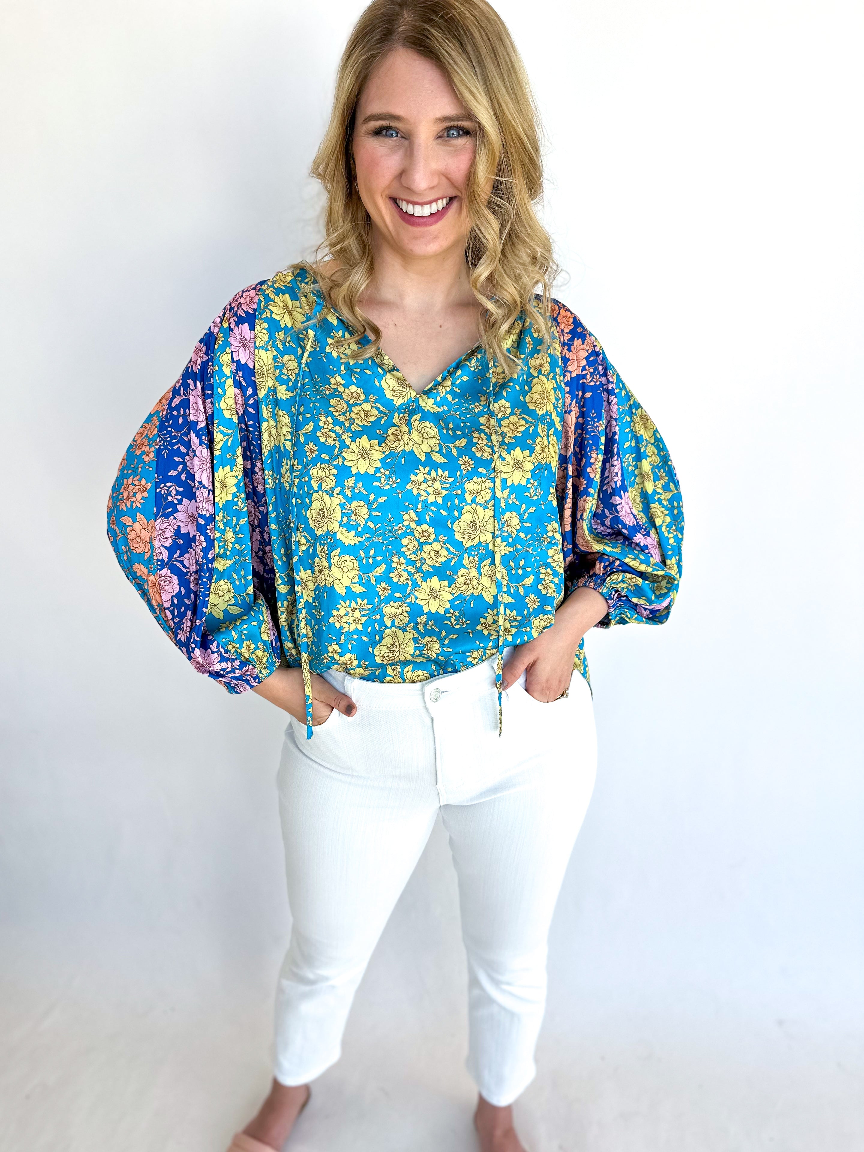 Spring is Coming Blouse - Teal-200 Fashion Blouses-CURRENT AIR CLOTHING-July & June Women's Fashion Boutique Located in San Antonio, Texas