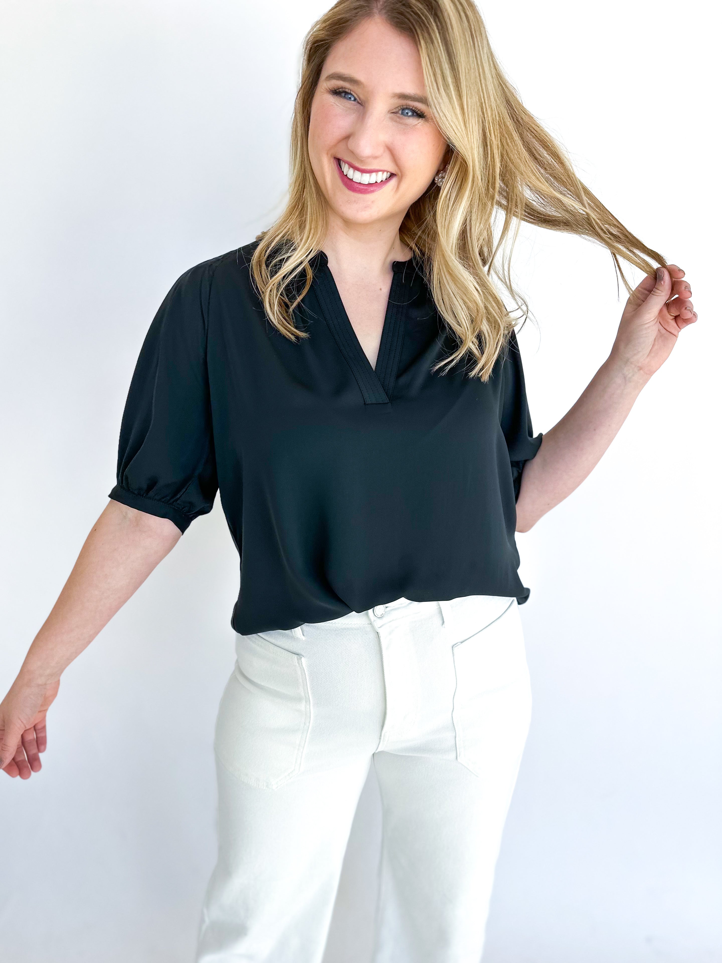 Quince Blouse - Black-200 Fashion Blouses-CURRENT AIR CLOTHING-July & June Women's Fashion Boutique Located in San Antonio, Texas