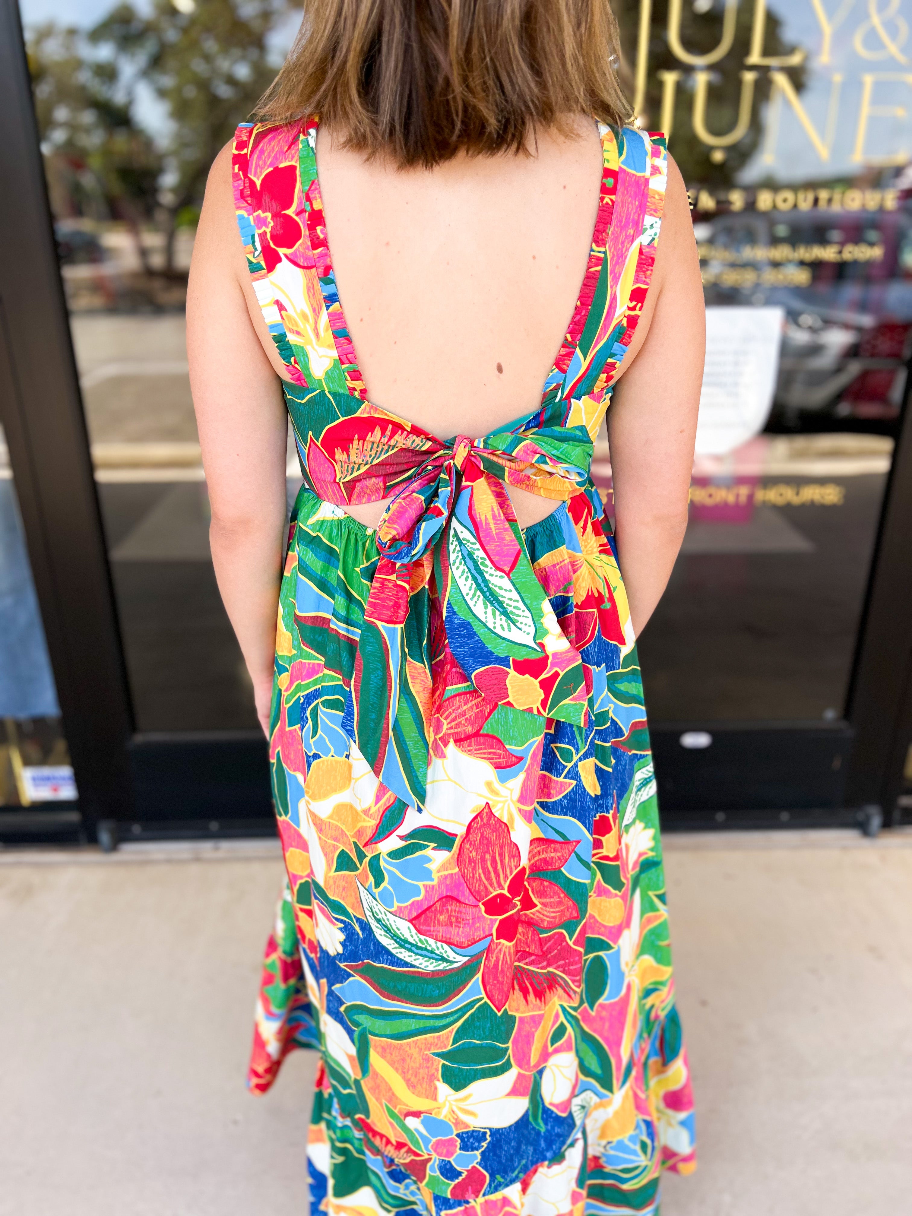 Bold Blooms Midi Dress-500 Midi-SKIES ARE BLUE-July & June Women's Fashion Boutique Located in San Antonio, Texas