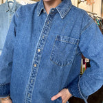 Washed Denim Button Down Shirt - Medium Wash-200 Fashion Blouses-BLUIVY-July & June Women's Fashion Boutique Located in San Antonio, Texas
