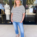 Black & White Knit Tee-210 Casual Blouses-POLOGRAM-July & June Women's Fashion Boutique Located in San Antonio, Texas