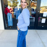 Tailored Cable Knit Sweater Top - Soft Blue-230 Sweaters/Cardis-ALLIE ROSE-July & June Women's Fashion Boutique Located in San Antonio, Texas