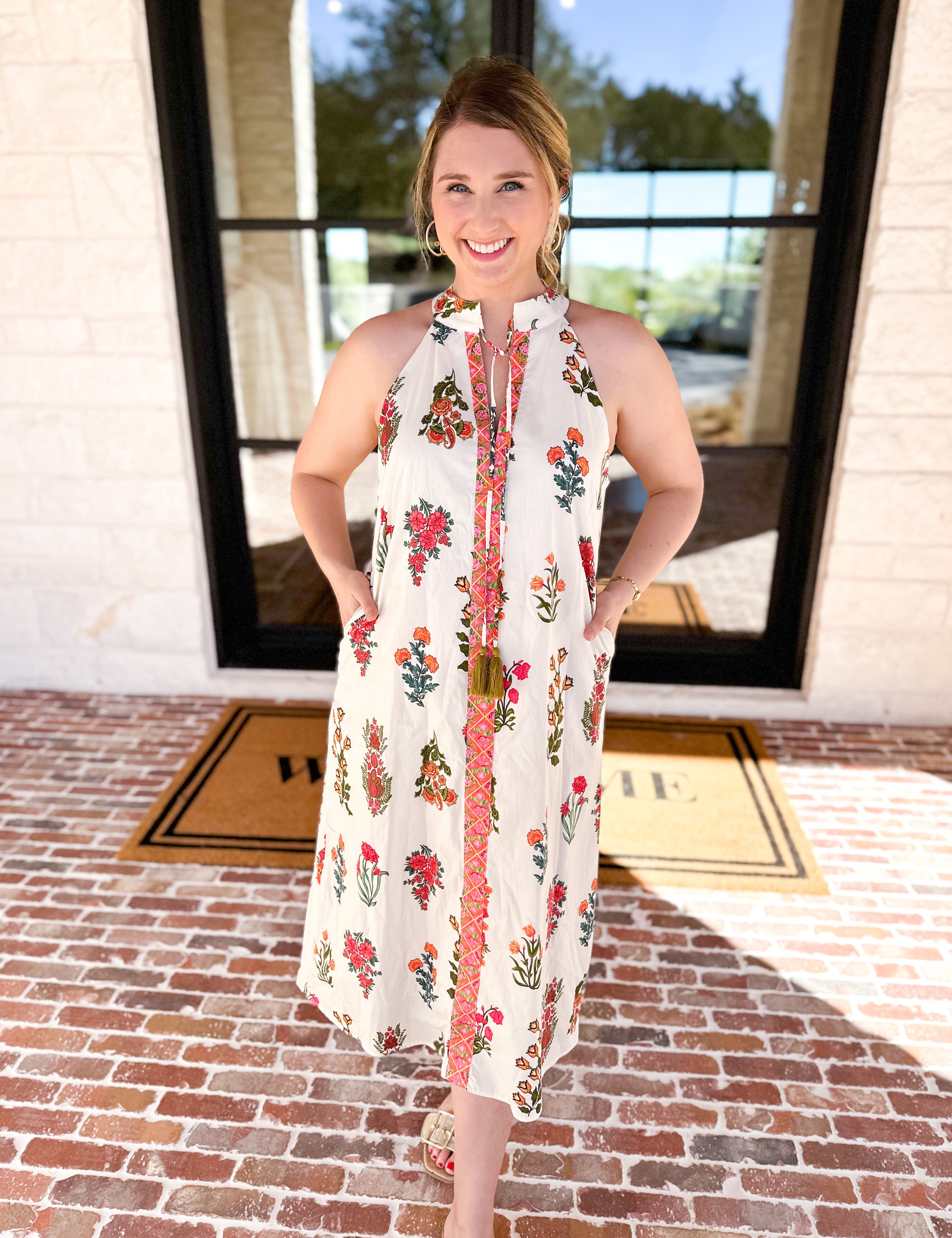 THML - Bloom Halter Midi Dress-500 Midi-THML-July & June Women's Fashion Boutique Located in San Antonio, Texas