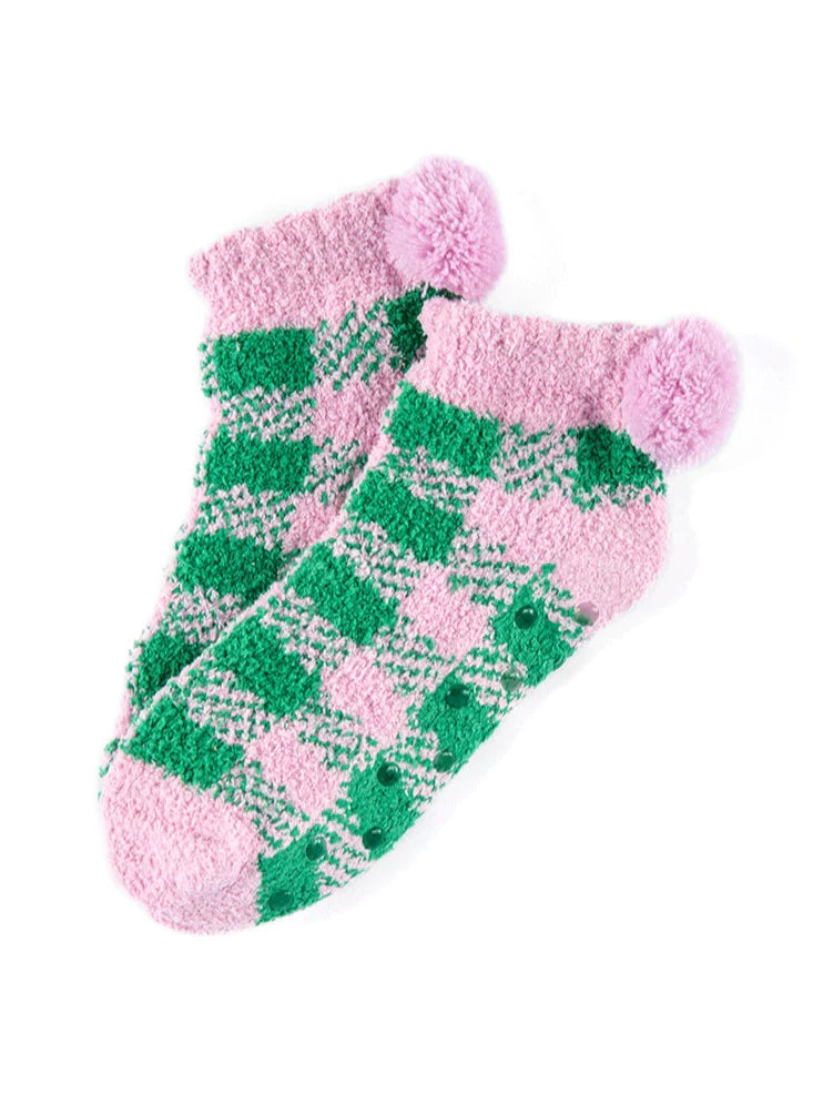Comfy Gift Socks - Pink & Green Gingham-140 Gifts + Home-SHIRALEAH-July & June Women's Fashion Boutique Located in San Antonio, Texas