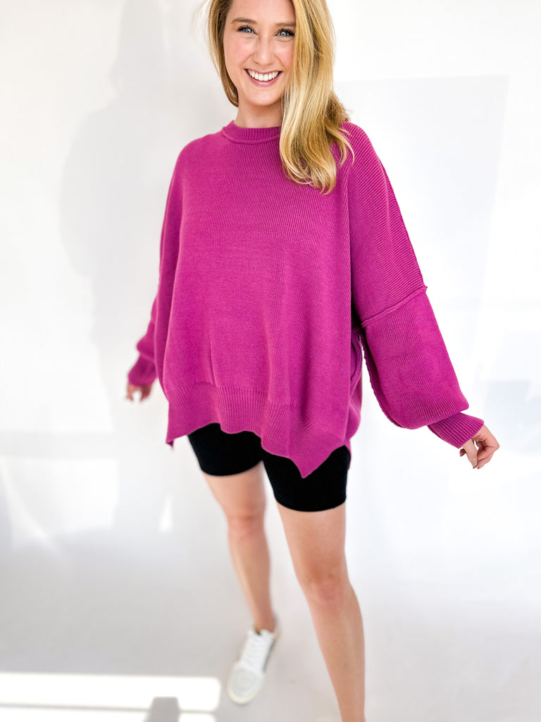 Cozy Oversized Sweater- Orchid-230 Sweaters/Cardis-ENTRO-July & June Women's Fashion Boutique Located in San Antonio, Texas