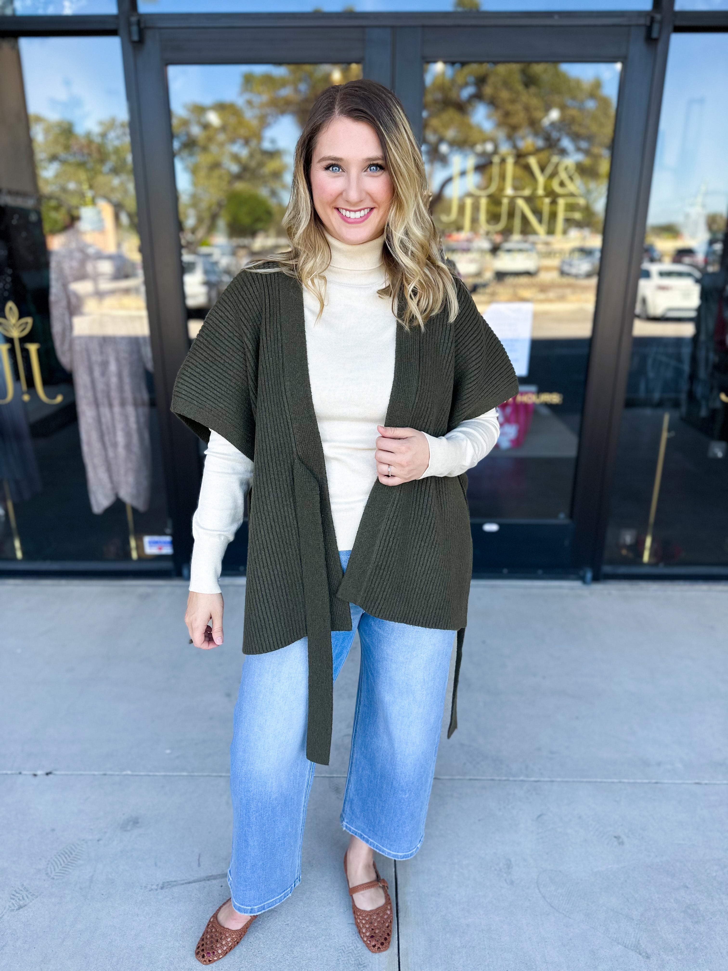 THML - Chic Knit Cardigan Wrap - Green-230 Sweaters/Cardis-THML-July & June Women's Fashion Boutique Located in San Antonio, Texas