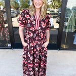 Chocolate Brown Floral Midi Dress-500 Midi-ENTRO-July & June Women's Fashion Boutique Located in San Antonio, Texas