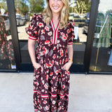 Chocolate Brown Floral Midi Dress-500 Midi-ENTRO-July & June Women's Fashion Boutique Located in San Antonio, Texas