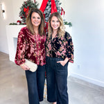 Velvet Floral Blouse - Black-200 Fashion Blouses-JODIFL-July & June Women's Fashion Boutique Located in San Antonio, Texas