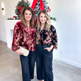 Velvet Floral Blouse - Black-200 Fashion Blouses-JODIFL-July & June Women's Fashion Boutique Located in San Antonio, Texas