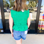 Kelly Green Tied Up Blouse-200 Fashion Blouses-PINCH-July & June Women's Fashion Boutique Located in San Antonio, Texas