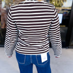 Chocolate Stripe Long Sleeve Top-210 Casual Blouses-POLOGRAM-July & June Women's Fashion Boutique Located in San Antonio, Texas