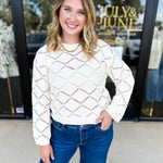 Diamond Knit Sweater Top-230 Sweaters/Cardis-ABLE-July & June Women's Fashion Boutique Located in San Antonio, Texas