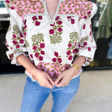 Pink & Burgundy Floral Blouse-200 Fashion Blouses-ENTRO-July & June Women's Fashion Boutique Located in San Antonio, Texas