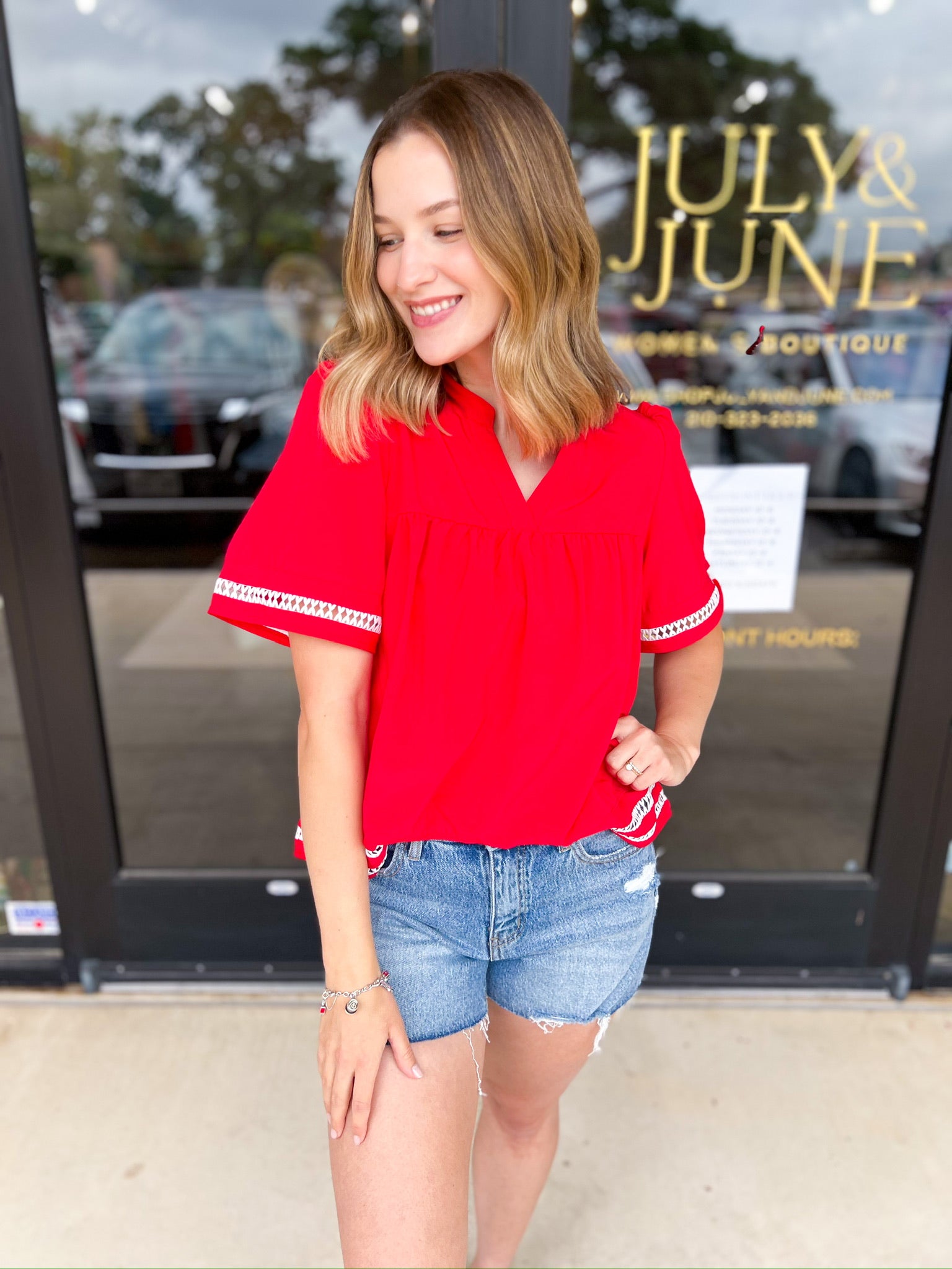 Mary Square - Jasmine Red Blouse-200 Fashion Blouses-MARY SQUARE-July & June Women's Fashion Boutique Located in San Antonio, Texas