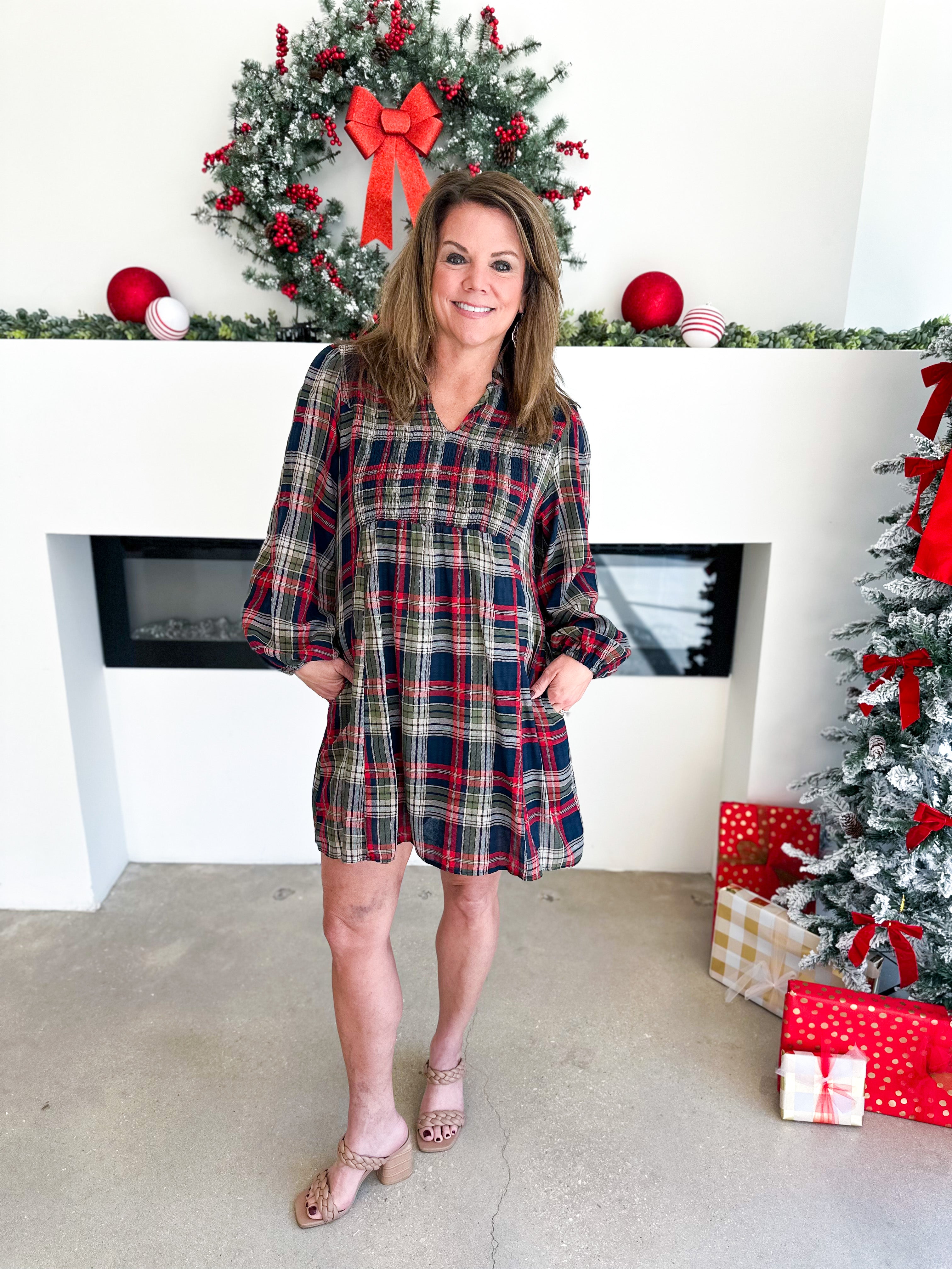 Tartan Collared Swing Mini Dress - Navy-510 Mini-JODIFL-July & June Women's Fashion Boutique Located in San Antonio, Texas