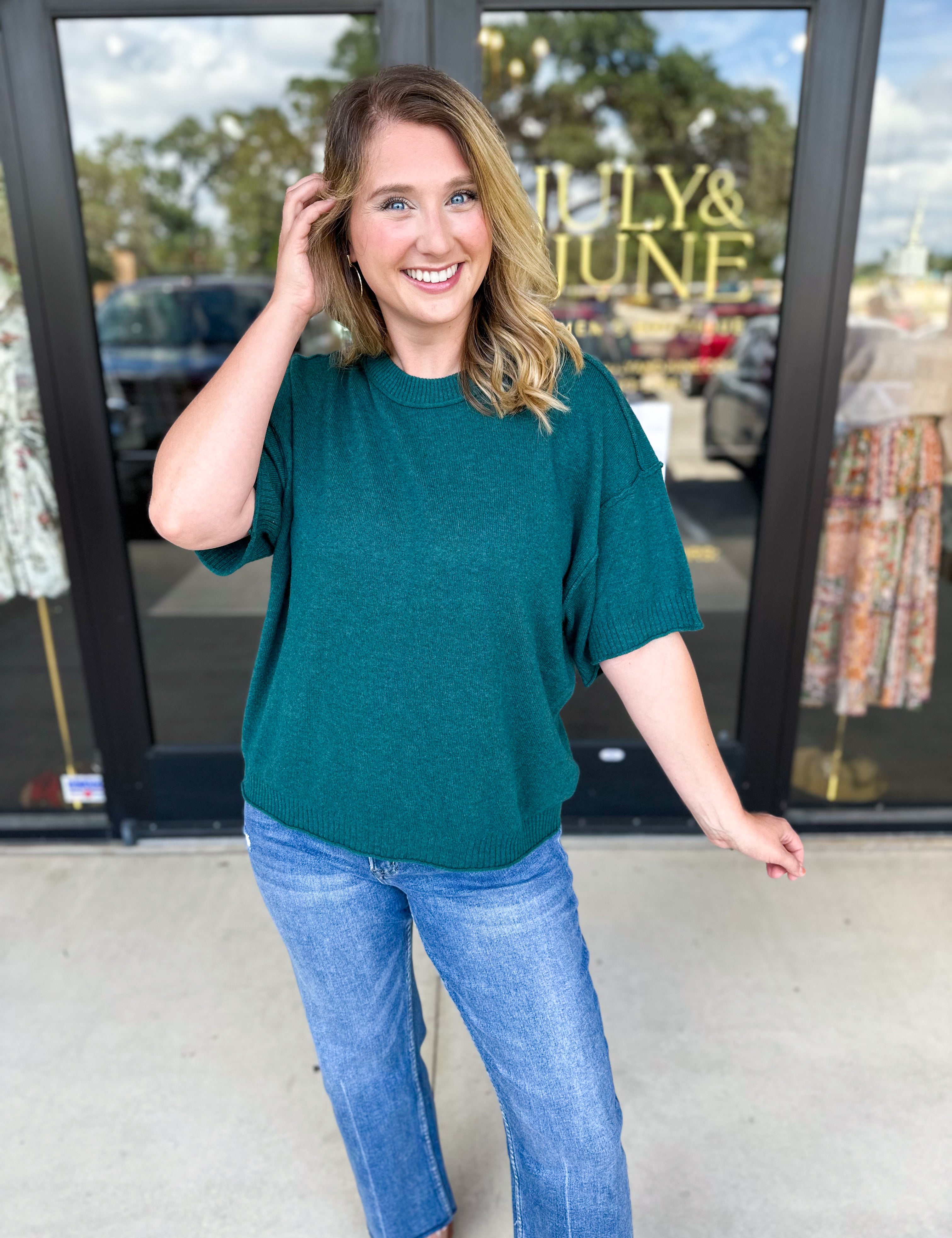The Ella Knit Sweater Top - Teal-230 Sweaters/Cardis-JODIFL-July & June Women's Fashion Boutique Located in San Antonio, Texas