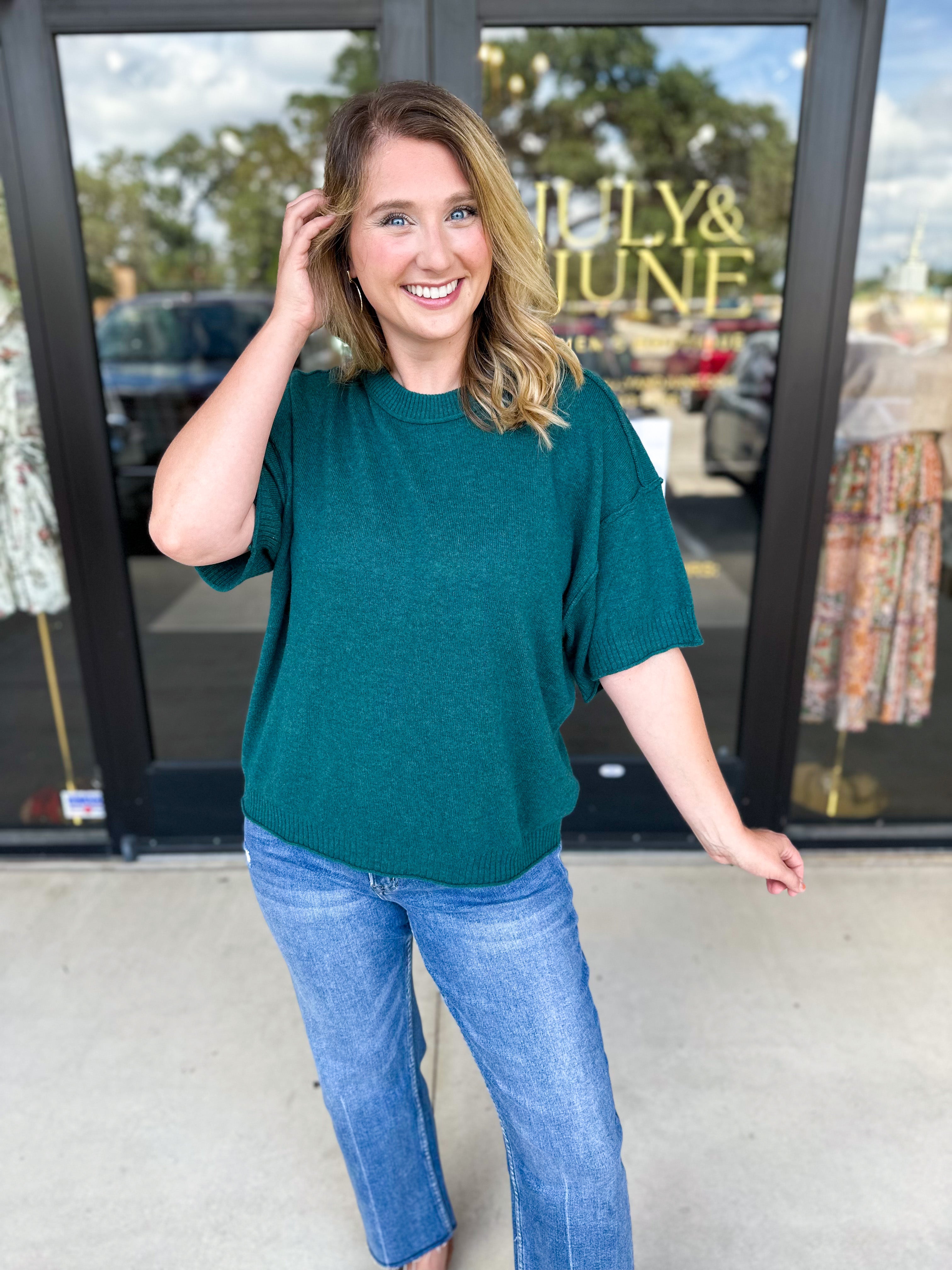 The Ella Knit Sweater Top - Teal-230 Sweaters/Cardis-JODIFL-July & June Women's Fashion Boutique Located in San Antonio, Texas