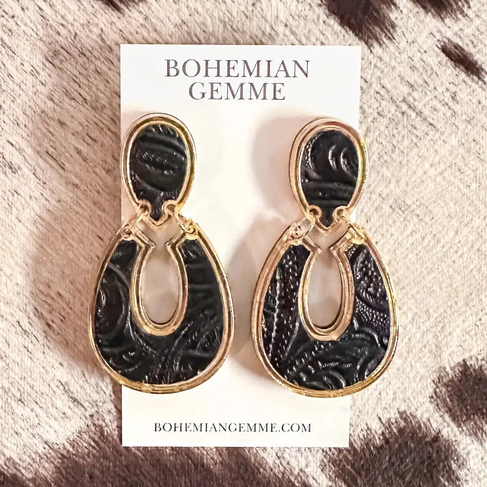 Bohemian Gemme - Heather Horseshoe Statement Earring - Black-110 Jewelry & Hair-Bohemian Gemme-July & June Women's Fashion Boutique Located in San Antonio, Texas