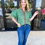 THML - Teal Paisley Blouse-200 Fashion Blouses-THML-July & June Women's Fashion Boutique Located in San Antonio, Texas