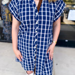 THML - Navy Plaid Mini Dress-510 Mini-THML-July & June Women's Fashion Boutique Located in San Antonio, Texas