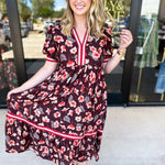 Chocolate Brown Floral Midi Dress-500 Midi-ENTRO-July & June Women's Fashion Boutique Located in San Antonio, Texas