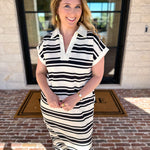 Casual Striped Midi Dress - Black-500 Midi-ENTRO-July & June Women's Fashion Boutique Located in San Antonio, Texas