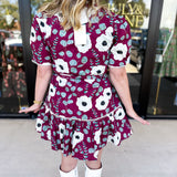 Plum Floral Mini Dress-510 Mini-ENTRO-July & June Women's Fashion Boutique Located in San Antonio, Texas