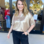 Celebration Blouse - Gold-200 Fashion Blouses-ENTRO-July & June Women's Fashion Boutique Located in San Antonio, Texas