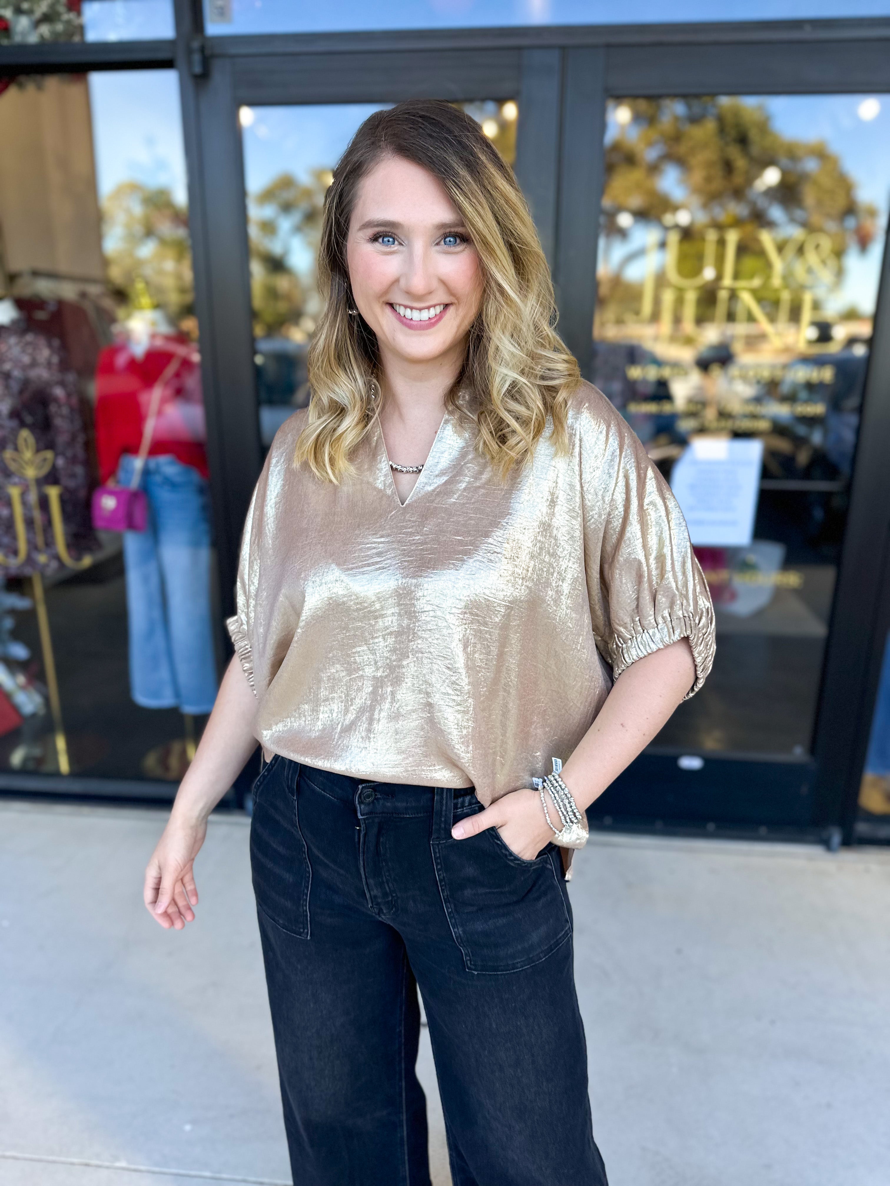 Celebration Blouse - Gold-200 Fashion Blouses-ENTRO-July & June Women's Fashion Boutique Located in San Antonio, Texas
