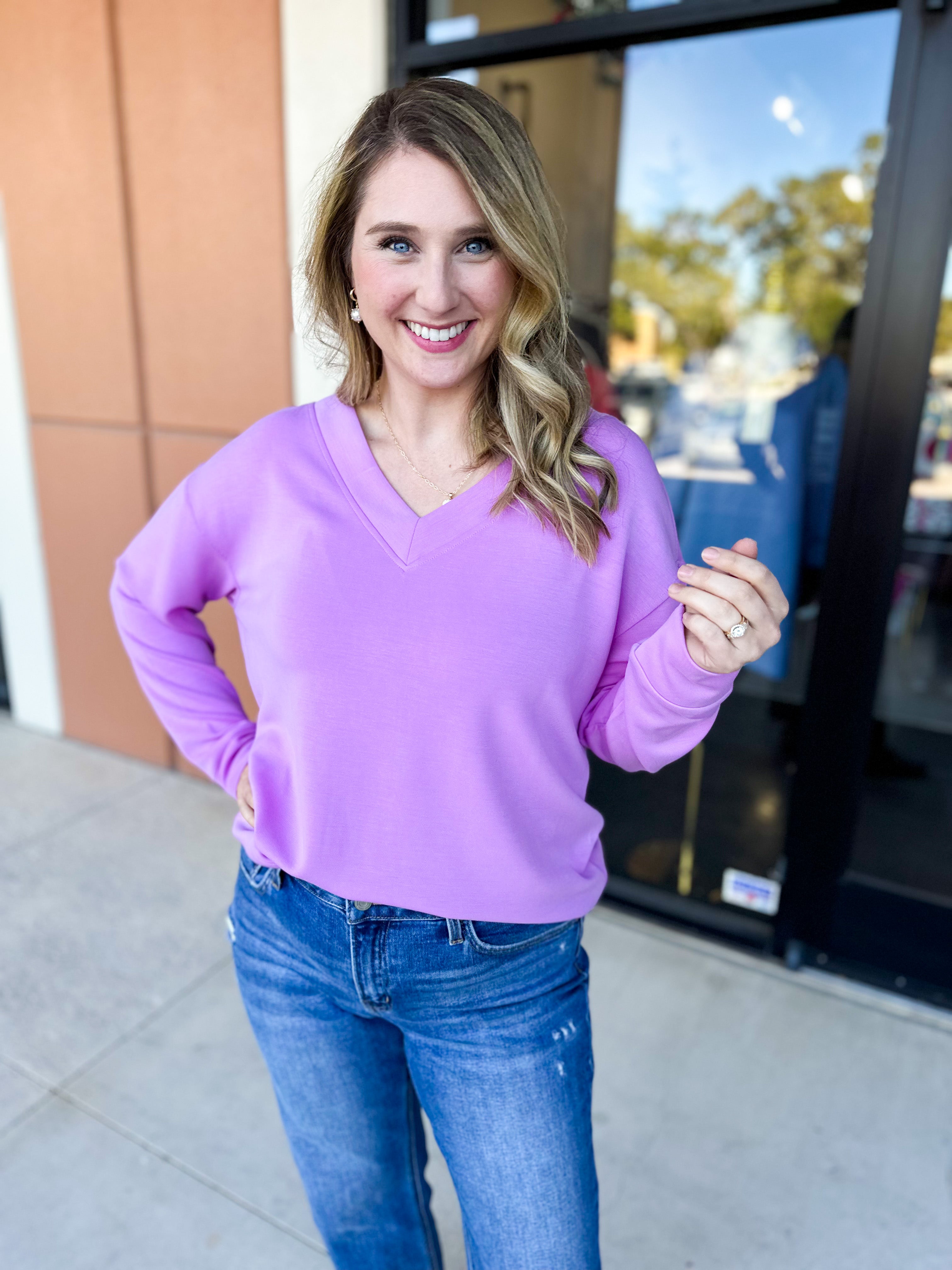 Mary Square - Hazel Long Sleeve - Orchid-210 Casual Blouses-MARY SQUARE-July & June Women's Fashion Boutique Located in San Antonio, Texas