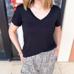 Essential V-Neck Tee - Black-210 Casual Blouses-ADRIENNE-July & June Women's Fashion Boutique Located in San Antonio, Texas