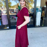 Elegant Burgundy Midi Dress-500 Midi-POLOGRAM-July & June Women's Fashion Boutique Located in San Antonio, Texas