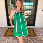 Kelly Green Scalloped Mini Dress-510 Mini-TCEC-July & June Women's Fashion Boutique Located in San Antonio, Texas