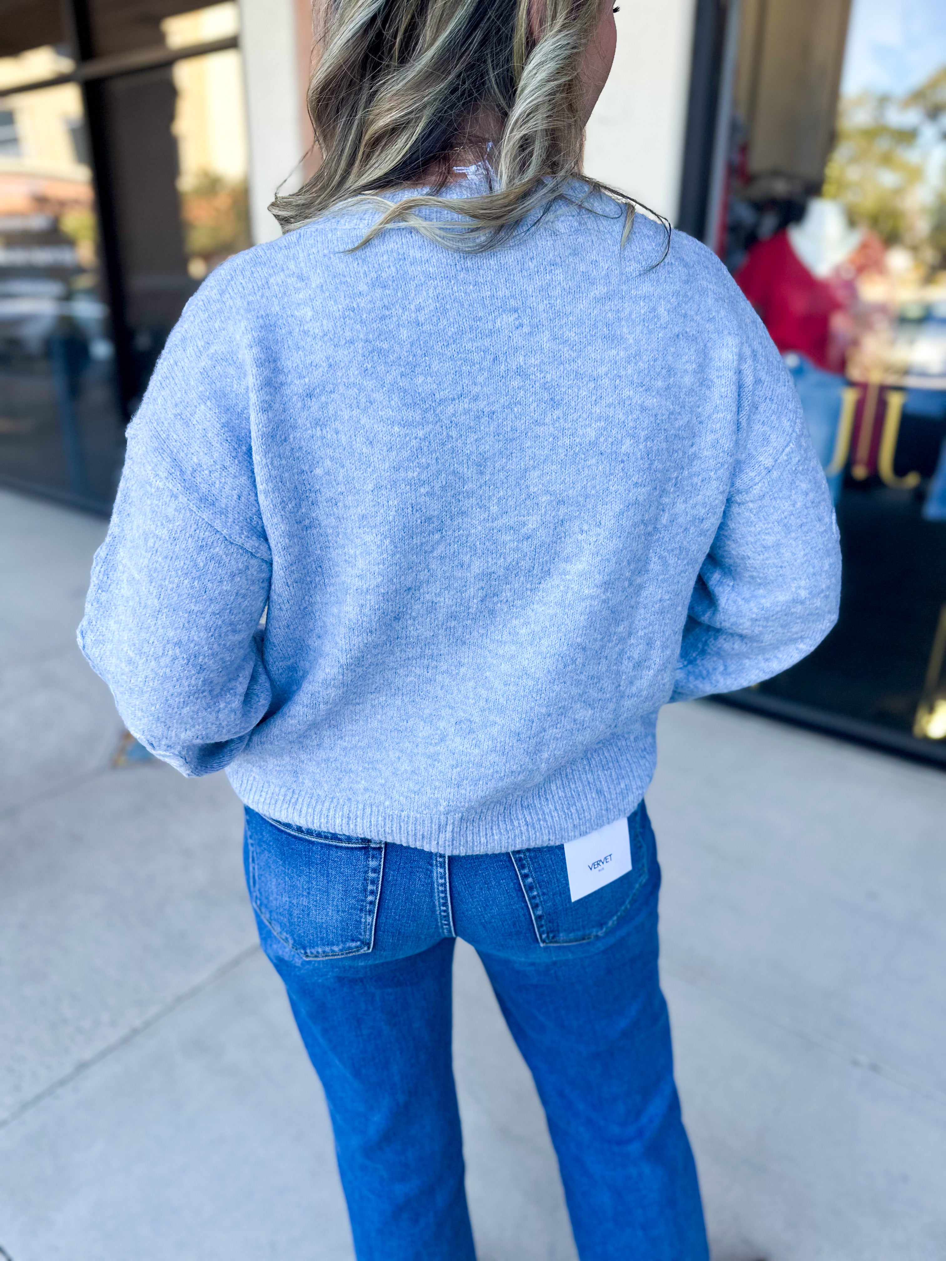 Heather Blue Floral Sweater-230 Sweaters/Cardis-ALLIE ROSE-July & June Women's Fashion Boutique Located in San Antonio, Texas