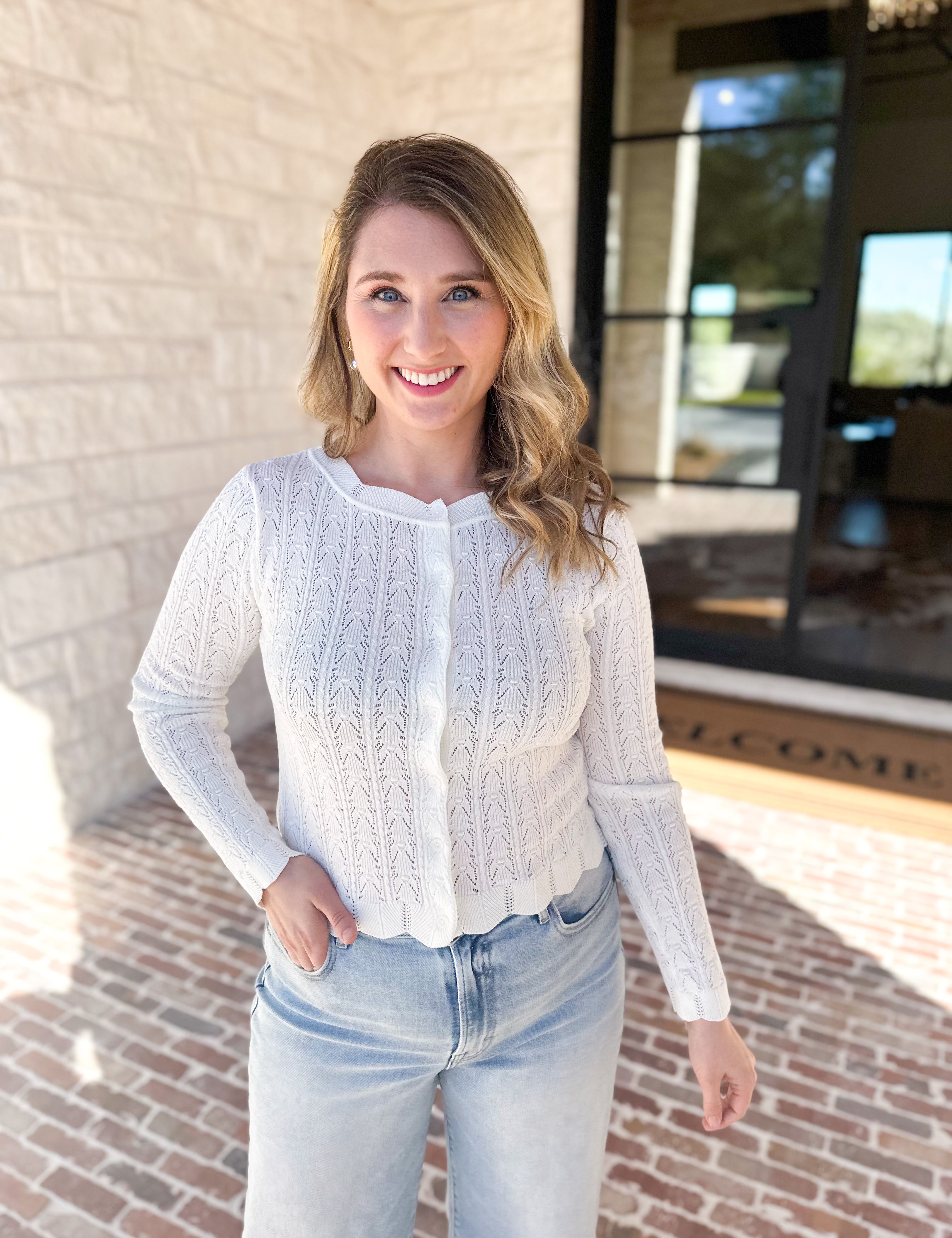 Pointelle Cardigan - Ivory-230 Sweaters/Cardis-ALLIE ROSE-July & June Women's Fashion Boutique Located in San Antonio, Texas