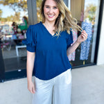 Everyday Ruffle V-Neck Blouse - Teal-200 Fashion Blouses-JODIFL-July & June Women's Fashion Boutique Located in San Antonio, Texas