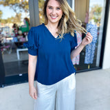 Everyday Ruffle V-Neck Blouse - Teal-200 Fashion Blouses-JODIFL-July & June Women's Fashion Boutique Located in San Antonio, Texas