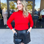 Classic Turtleneck Sweater Top - Red-230 Sweaters/Cardis-SKIES ARE BLUE-July & June Women's Fashion Boutique Located in San Antonio, Texas