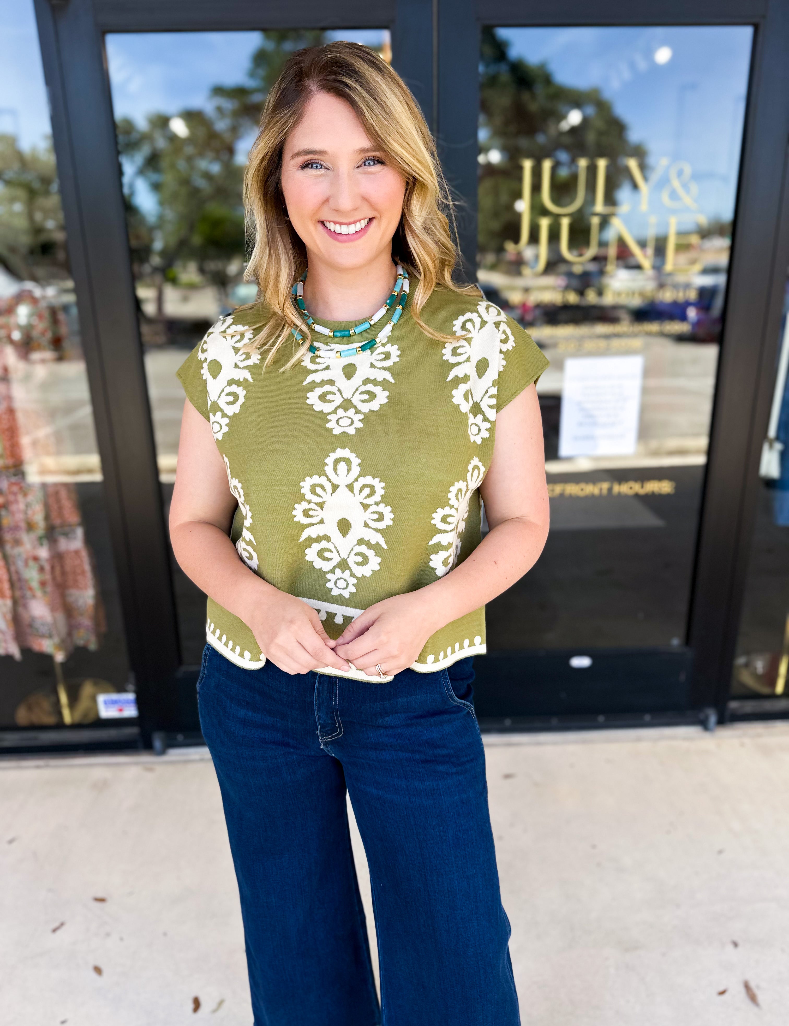 The Wren Short Sleeve Sweater Top-230 Sweaters/Cardis-ENTRO-July & June Women's Fashion Boutique Located in San Antonio, Texas