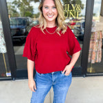 The Ella Knit Sweater Top - Burgundy-230 Sweaters/Cardis-JODIFL-July & June Women's Fashion Boutique Located in San Antonio, Texas