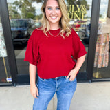 The Ella Knit Sweater Top - Burgundy-230 Sweaters/Cardis-JODIFL-July & June Women's Fashion Boutique Located in San Antonio, Texas