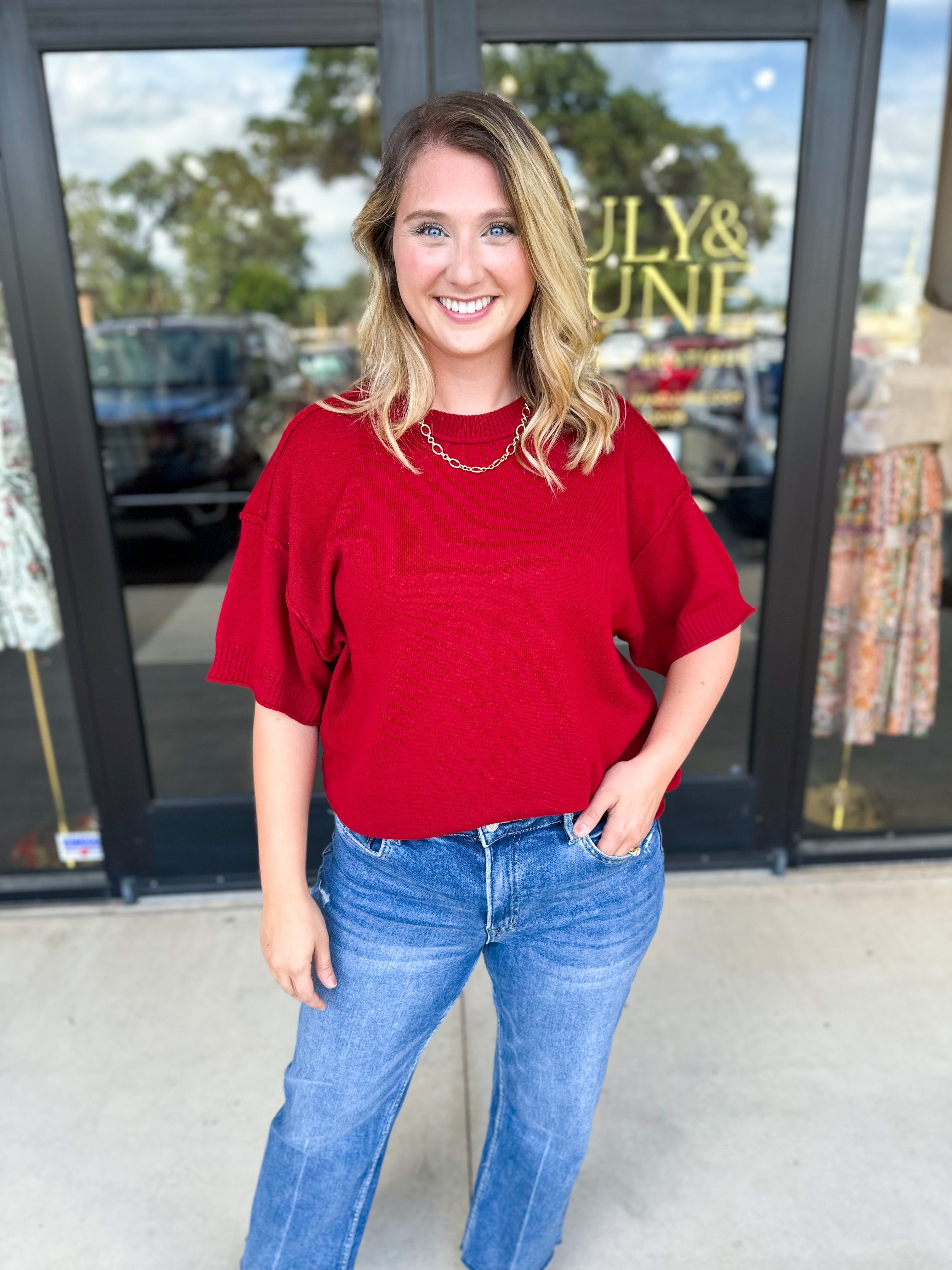 The Ella Knit Sweater Top - Burgundy-230 Sweaters/Cardis-JODIFL-July & June Women's Fashion Boutique Located in San Antonio, Texas