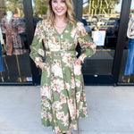 Fall Meadows Midi Dress - Olive-500 Midi-ENTRO-July & June Women's Fashion Boutique Located in San Antonio, Texas