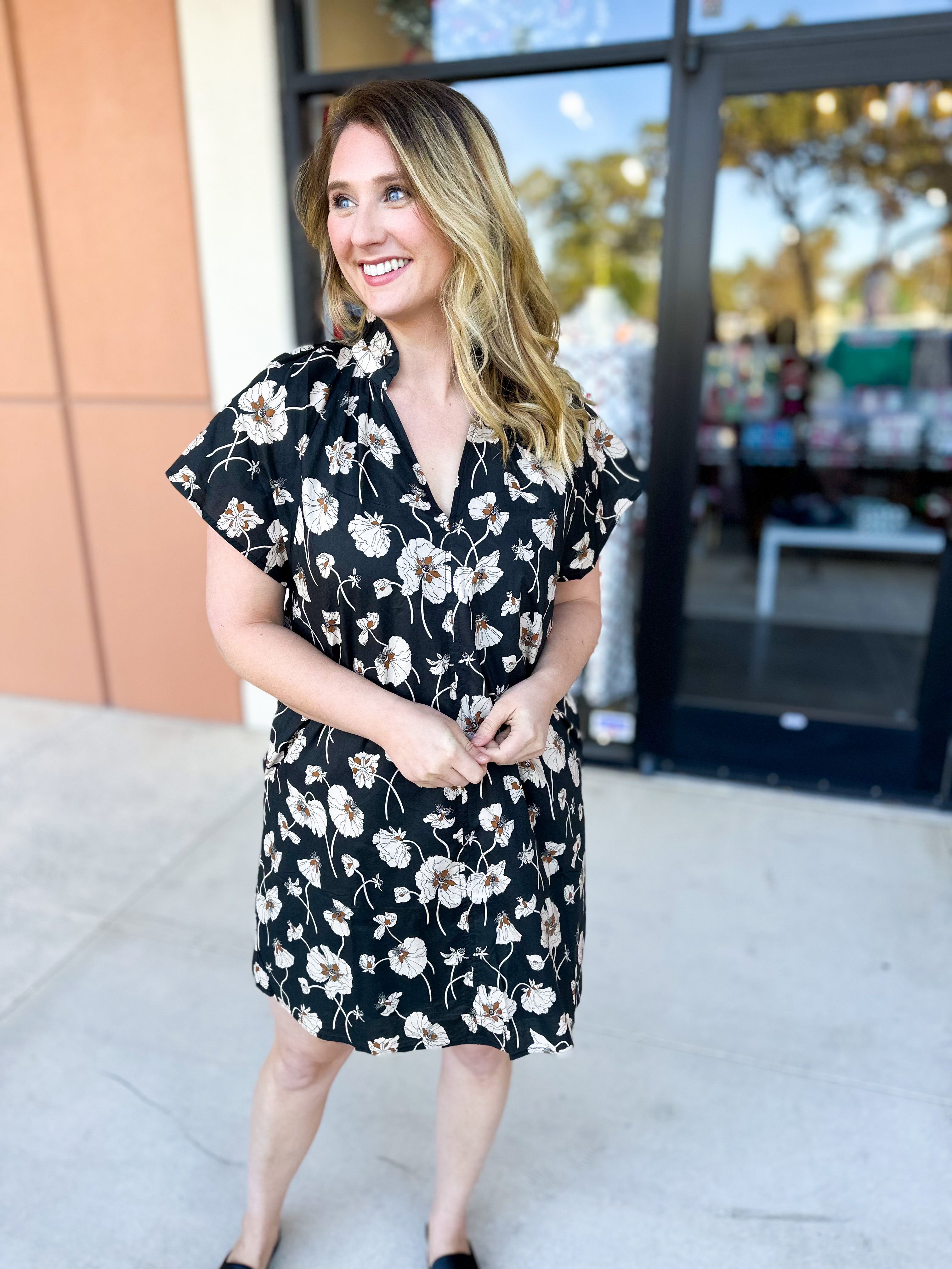 THML - Black Floral Mini Dress-500 Midi-THML-July & June Women's Fashion Boutique Located in San Antonio, Texas