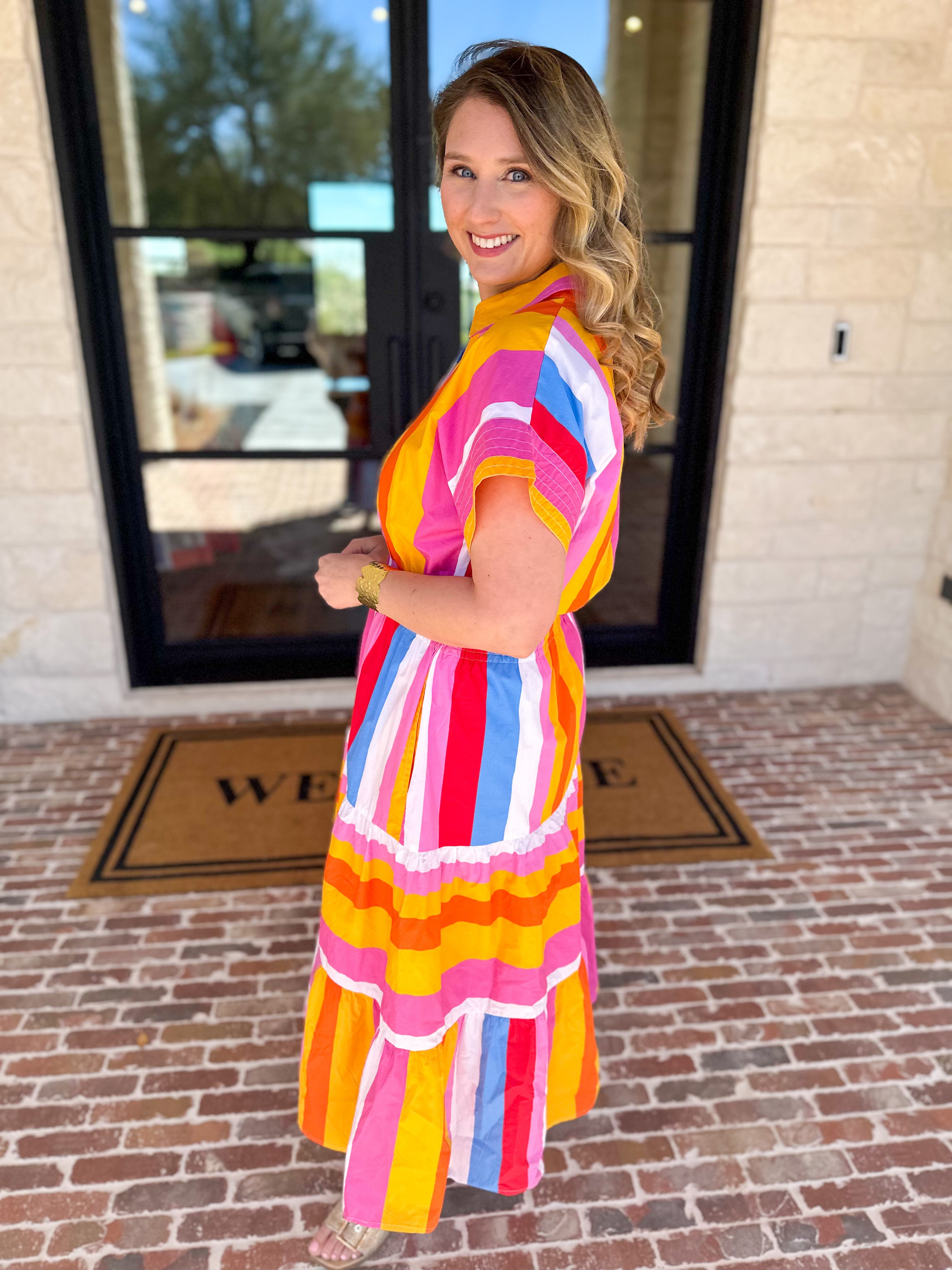 THML - Party Stripe Midi Dress-500 Midi-THML-July & June Women's Fashion Boutique Located in San Antonio, Texas