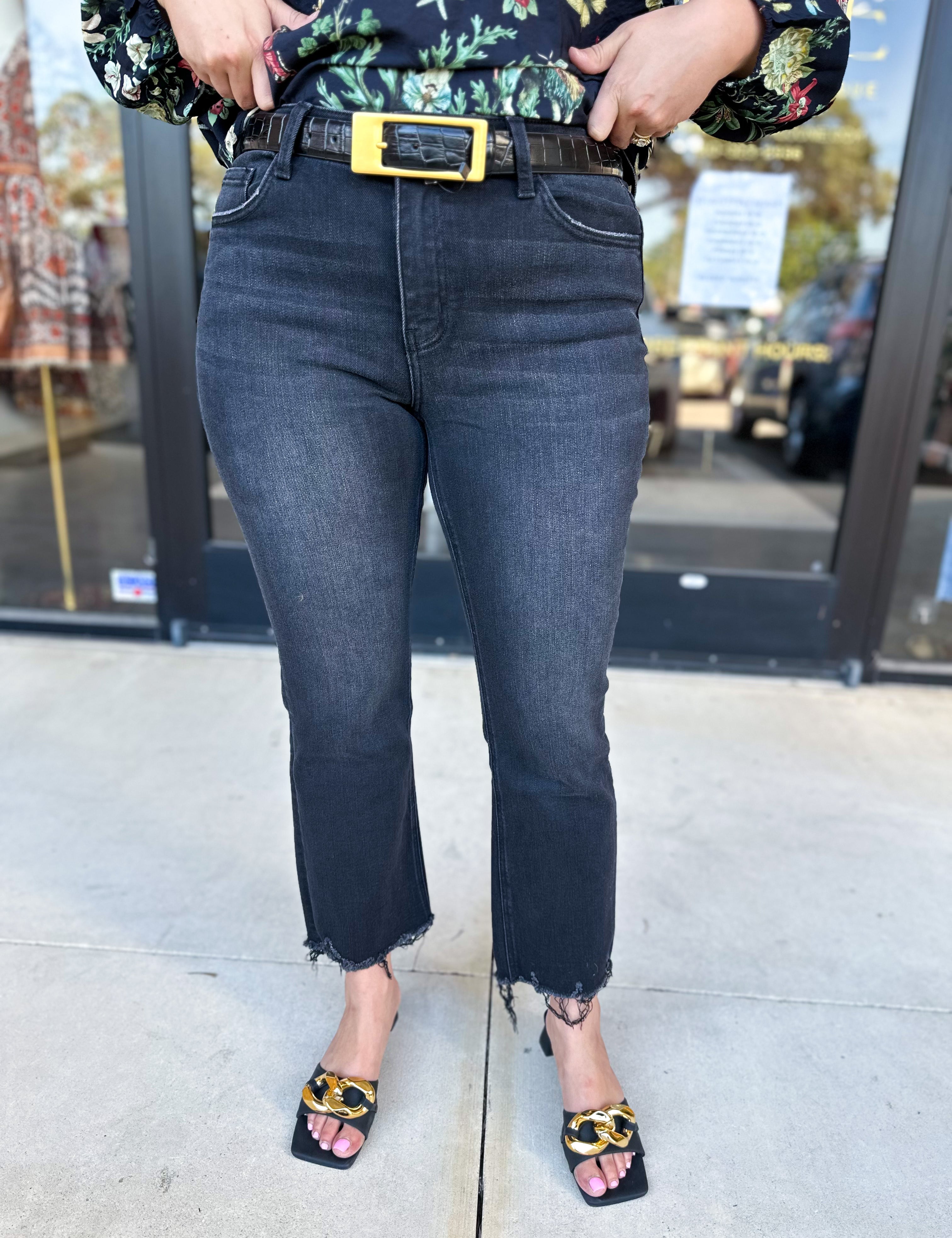 Vervet - Mid Rise Crop Flare Black Jeans-400 Pants-VEVERT BY FLYING MONKEY-July & June Women's Fashion Boutique Located in San Antonio, Texas