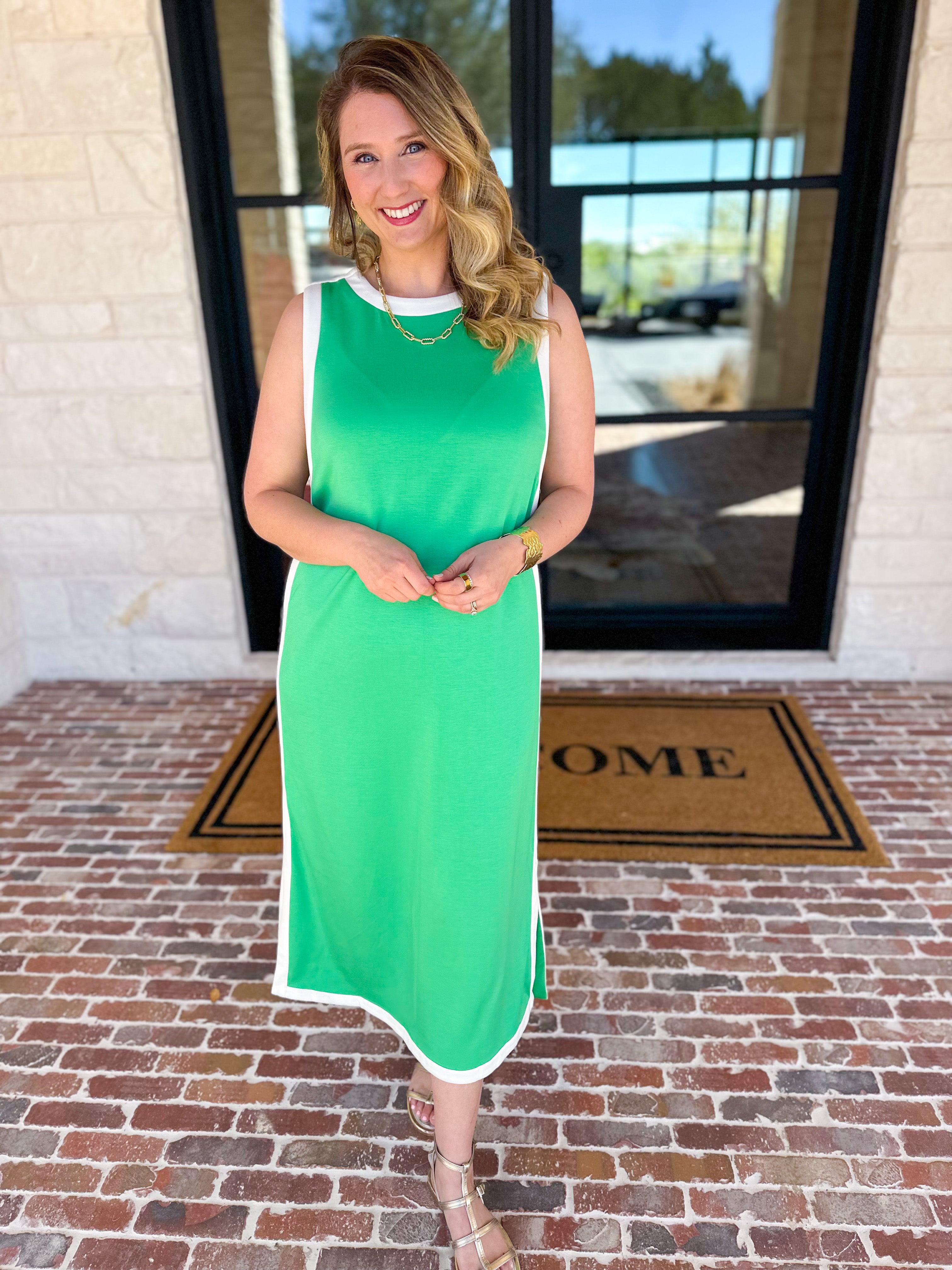 The Casual Cutie Midi Dress - Kelly Green-500 Midi-ENTRO-July & June Women's Fashion Boutique Located in San Antonio, Texas