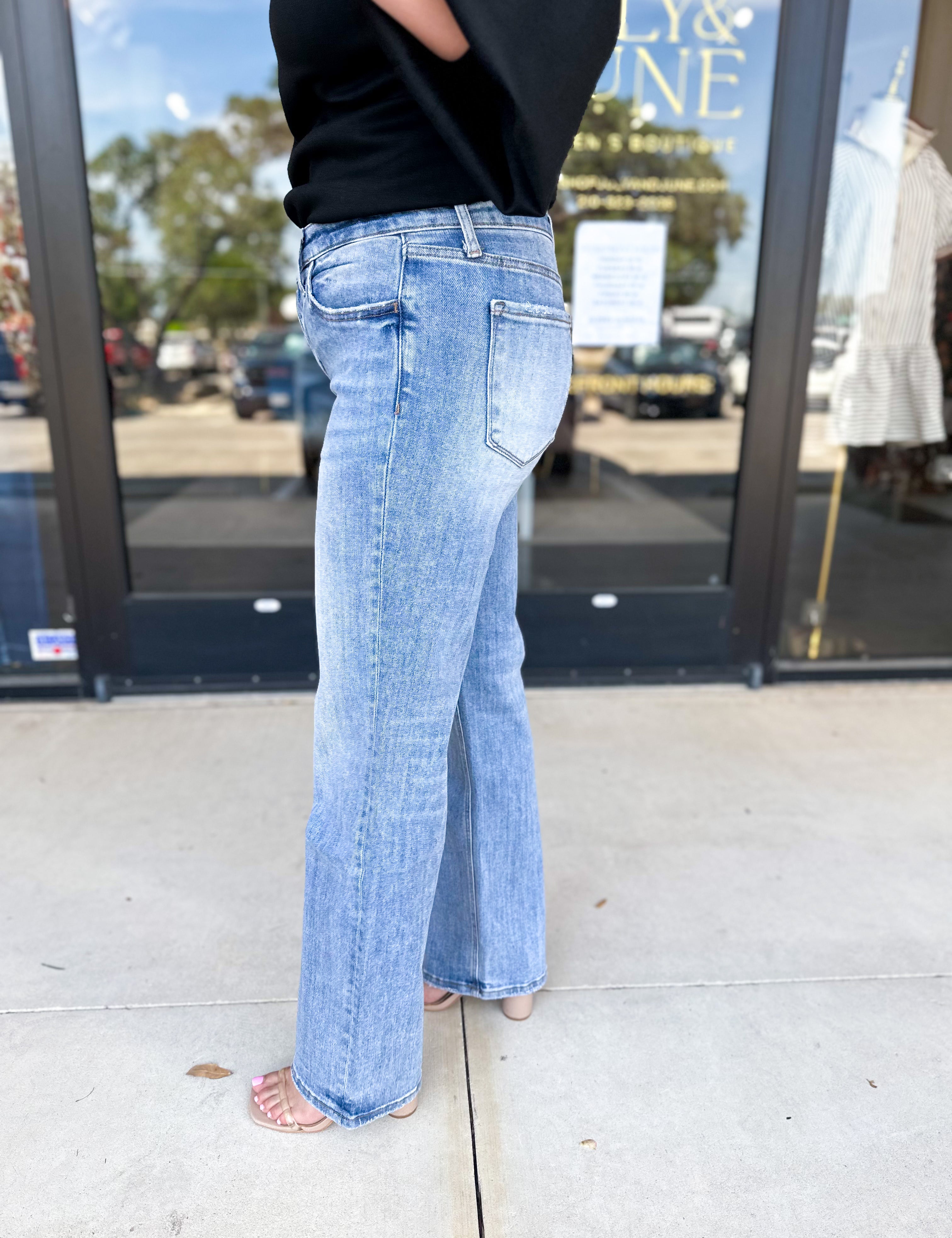 Vervet- Mid Rise Tummy Control Slim Wide Leg Jeans-VEVERT BY FLYING MONKEY-July & June Women's Fashion Boutique Located in San Antonio, Texas