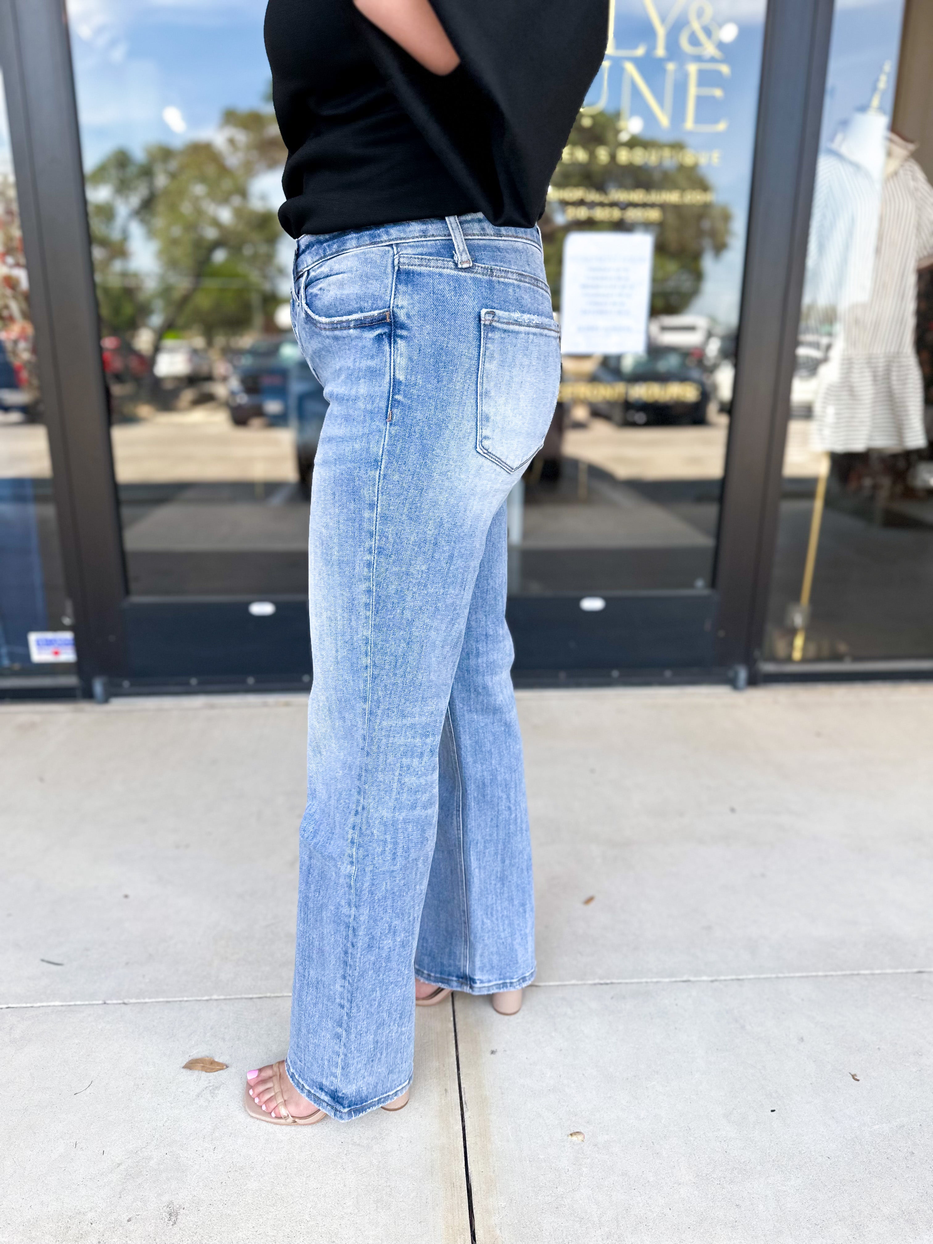 Vervet- Mid Rise Tummy Control Slim Wide Leg Jeans-VEVERT BY FLYING MONKEY-July & June Women's Fashion Boutique Located in San Antonio, Texas